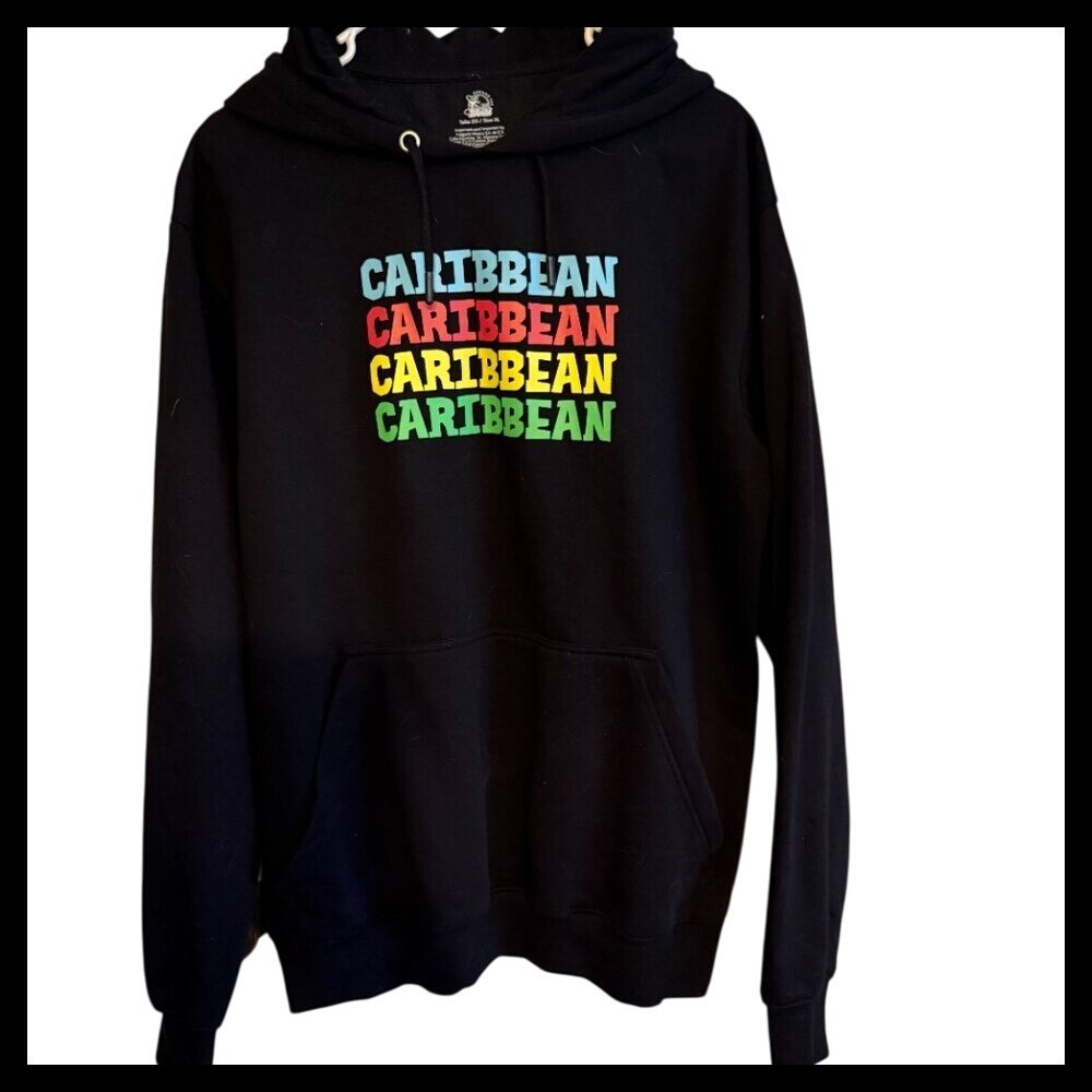 NWOT Caribbean Graphic Hoodie Black XL Colorful Islands Vacation Pullover